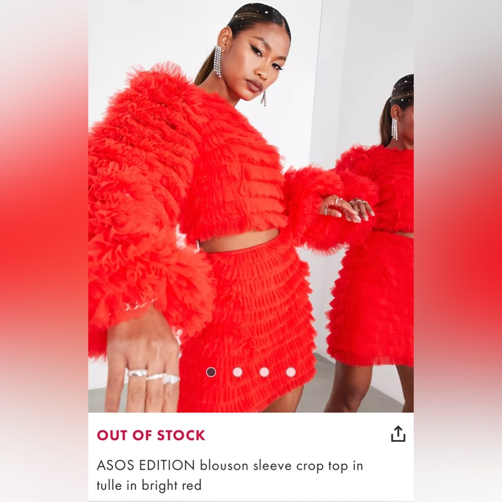 ASOS EDITION blouson sleeve crop top in tulle in bright red
